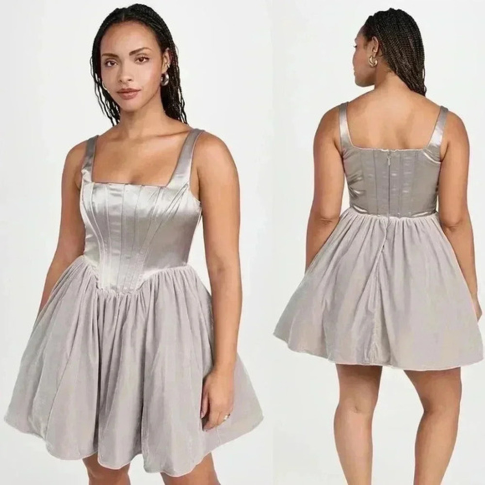 NWT STAUD Landscape Dress in silver corset bodice dress- Size 2